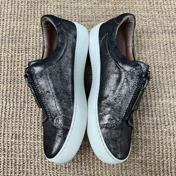 Frye Lena Zip Up Metallic Leather Zip Sneakers - Picture 7 of 9